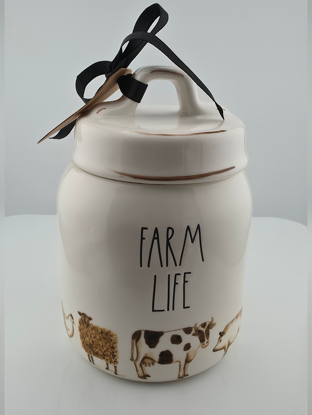 Rae Dunn Farm Life Canister NWT Ceramic Farm Animals Cow Pig Sheep 8"
